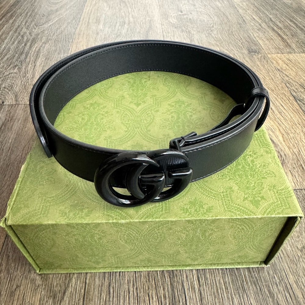 GUCCI Thin Belt | Black Leather w/ Black GG Marmont Buckle